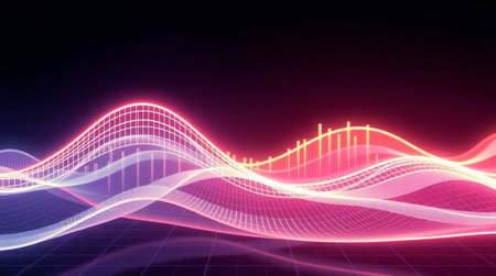 abstract technology wave background with glowing lines. 3d render illustration