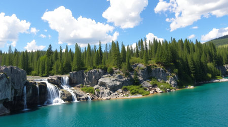 Waterfall in the mountains. Beautiful landscape in the Altai.