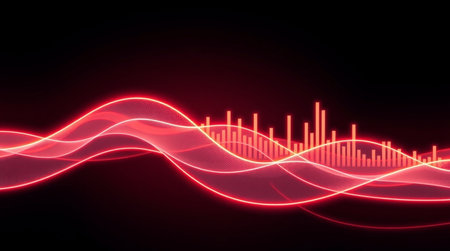 abstract red wave background with music equalizer, digital equalizer technologyの写真素材