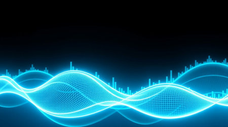 abstract blue wave technology background with sound waveform, vector illustration