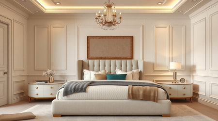 3d rendering luxury classic bedroom suite in classic style with gold decorの写真素材