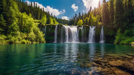 Beautiful waterfall in the Plitvice Lakes National Park, Croatia