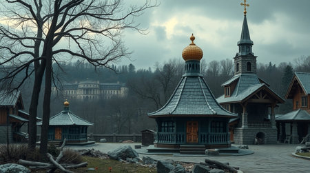 Wooden church in Kolomenskoye park, Moscow, Russiaの写真素材