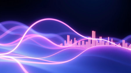3d rendering of sound waveform abstract background. Sound waveform with glowing particles. Sound waveform with glowing particles.の写真素材