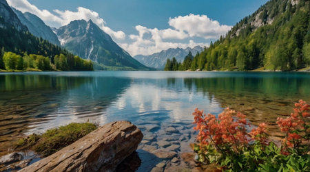 Panoramic view of Karwendel lake in Tyrol, Austriaの写真素材