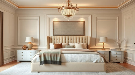 3d rendering luxury classic bedroom suite in classic style with wood floorの写真素材