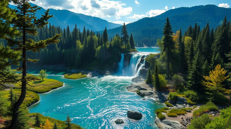 Beautiful waterfall in the mountainsの写真素材