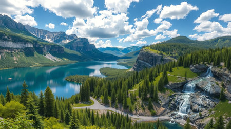 Panoramic view of Lake Louise, Banff National Park, Alberta, Canadaの写真素材