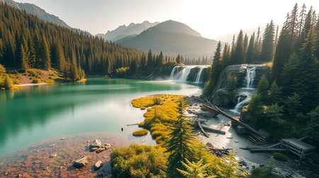 Mountain lake in the Canadian Rockies. The concept of active and photo tourismの写真素材