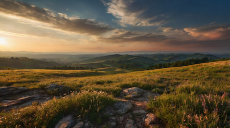 Beautiful summer sunset in the mountains. Carpathians, Ukraineの写真素材
