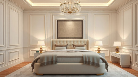 3d rendering luxury bedroom suite in classic style with bedside tableの写真素材