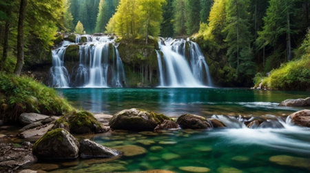 Waterfall in the mountains of Bavaria, Germany, Europe.の写真素材