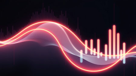 abstract music wave equalizer on dark background. 3d illustration