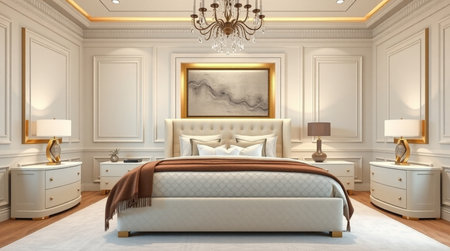 3d rendering luxury classic bedroom suite in classic style with gold frameの写真素材