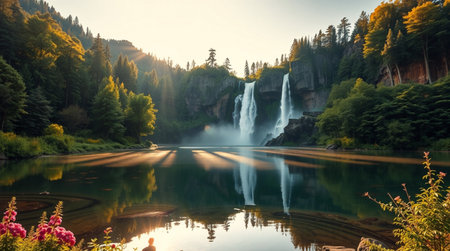 Waterfall in Yosemite National Park, California, United States of Americaの写真素材
