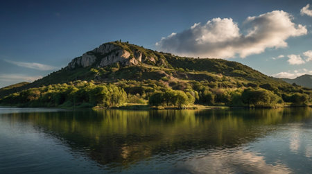 Panoramic view of the Danube river in Romania, Europeの写真素材