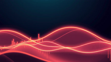 abstract red wave background with music equalizer and sound waveform