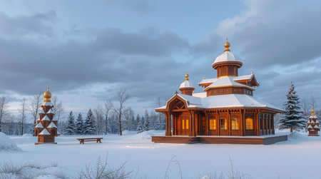 Wooden orthodox christian church in winter. Karelia, Russiaの写真素材