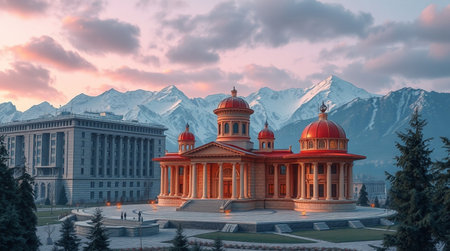 Panoramic view of Almaty, Kazakhstan at sunset.の写真素材