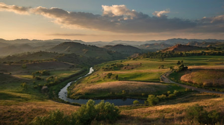Landscape with a river in the Tuscany, Italy.