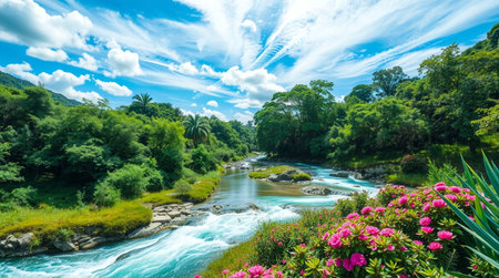 Beautiful view of the river and the forest in Sri Lanka.の写真素材