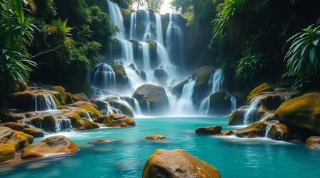 Waterfall in tropical forest, Thailand. Beautiful waterfall in deep forest.