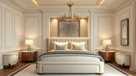 3d rendering luxury classic bedroom suite in classic style with gold decorの写真素材