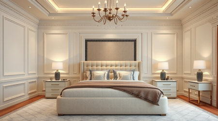 3d rendering luxury classic bedroom suite in classic style with marble floor