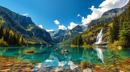 Beautiful alpine lake in Dolomites mountains, Italy.