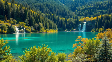 Beautiful view of Jiuzhaigou, Sichuan Province, Chinaの写真素材