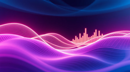 abstract sound wave background, music equalizer technology concept, 3d illustrationの写真素材