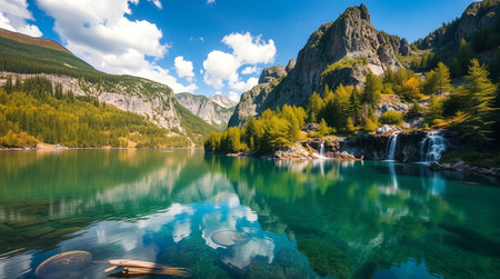 Mountain lake with clear water and reflection in the water, Italy