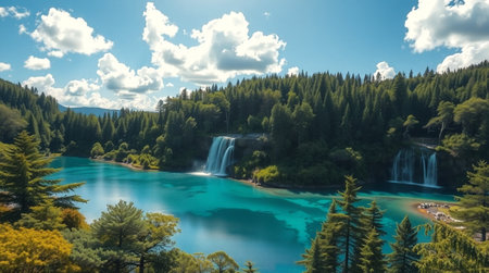 Beautiful panorama of Plitvice Lakes National Park in Croatiaの写真素材