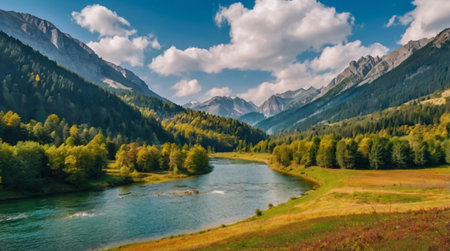panoramic view of the mountain river in the Carpathiansの写真素材