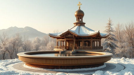 3D CG rendering of Temple in snow. High resolution image.の写真素材