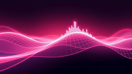abstract background with a glowing wave and equalizer, 3d renderの写真素材