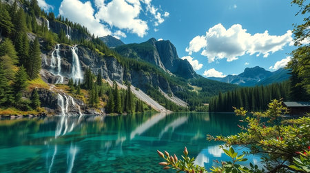 Mountain lake in the Dolomites, South Tyrol, Italyの写真素材
