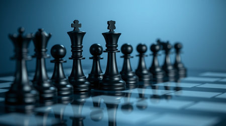 Chess pieces on the chessboard. 3d render illustration.の写真素材