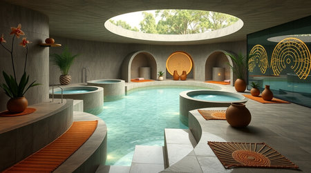 3D rendering of a spa in a villa with swimming poolの写真素材