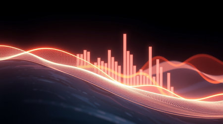 abstract technology background with equalizer and glowing lines. 3d renderingの写真素材