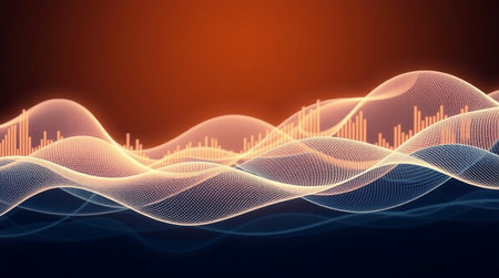 Abstract digital sound wave on dark background. Sound waveform. 3d render illustrationの写真素材