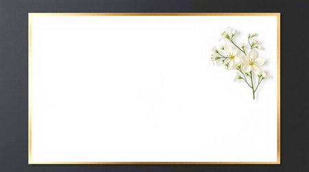 Flowers composition. Frame made of white flowers on black background. Flat lay, top view, copy spaceの写真素材