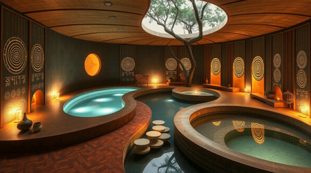 Chinese style spa - 3D render of a Chinese spa interior.