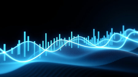 Abstract blue background with sound wave. 3d rendering, 3d illustration.の写真素材