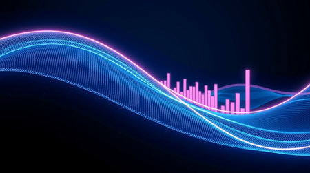 abstract technology background, wave lines and glowing lights, vector illustrationの写真素材