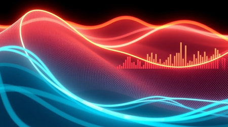 3D illustration of sound wave equalizer technology abstract background. Sound wave equalizer technology background. Sound wave equalizer technology background.の写真素材