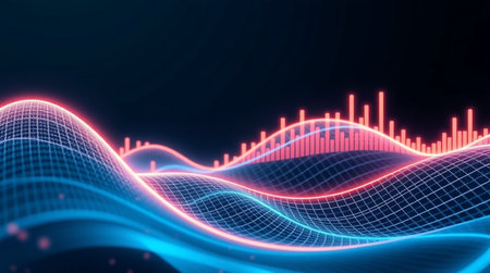 Abstract digital sound wave background. Sound wave equalizer technology concept. 3D Renderingの写真素材