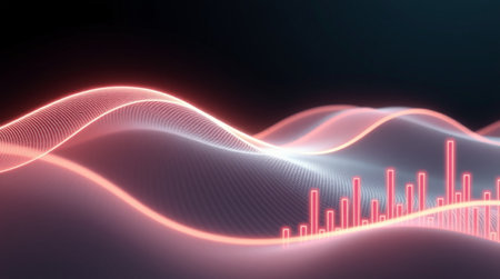 3d illustration of abstract digital sound waves with bokeh effectの写真素材
