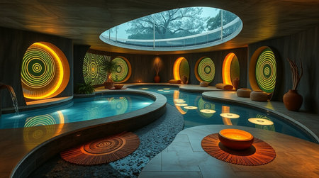 3d render of modern interior of a spa with a swimming poolの写真素材
