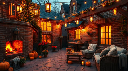 3D rendering of a cozy terrace decorated for Halloween night.の写真素材